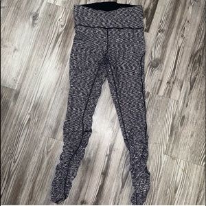 Lululemon Gray Striped Ruched Bottom Leggings